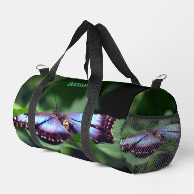 Blaue SchmetterlingsNatur Personalisiert Duffle Bag (Rechte Ecke)