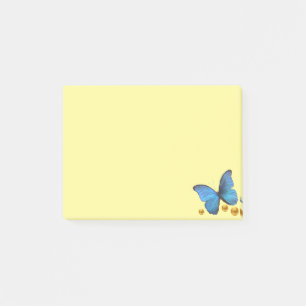 Blaue Schmetterlingu. Goldconfetti-Punkte Post-it Klebezettel