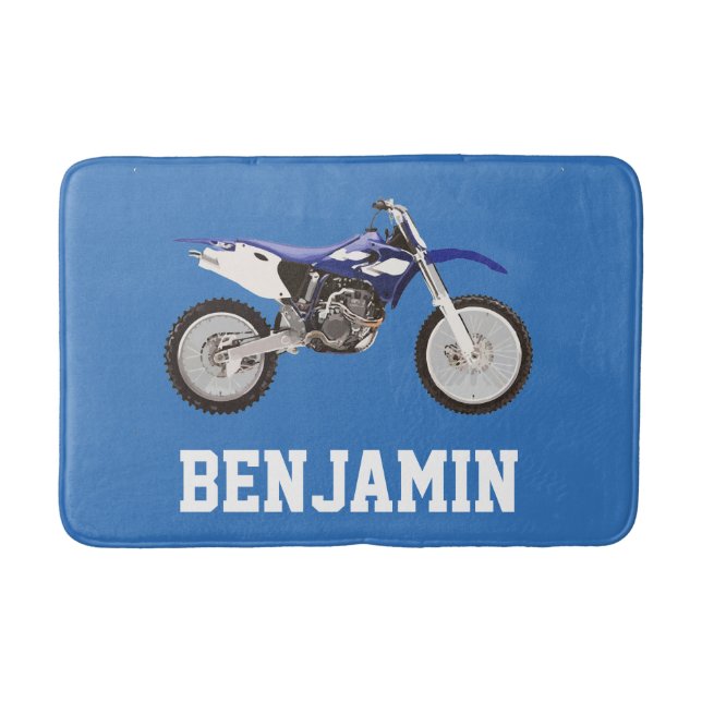 Blaue Schmutz-Fahrrad-Namen-Bad-Matte Badematte (Vorderseite)