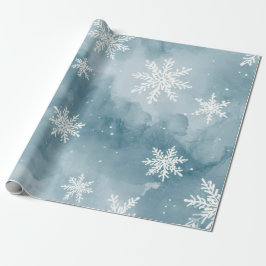 Blaue Schneeblumen Aquarell Winterurlaub Geschenkpapier