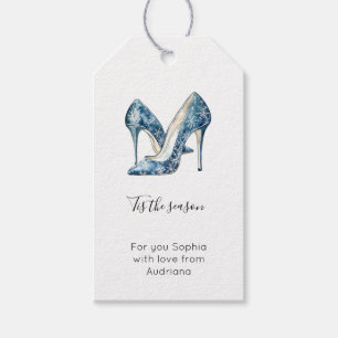 Blaue Schneeblumen High Heels Weihnachten Geschenkanhänger
