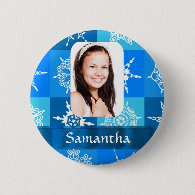 Blaue Schneeflocke Button (Vorderseite)