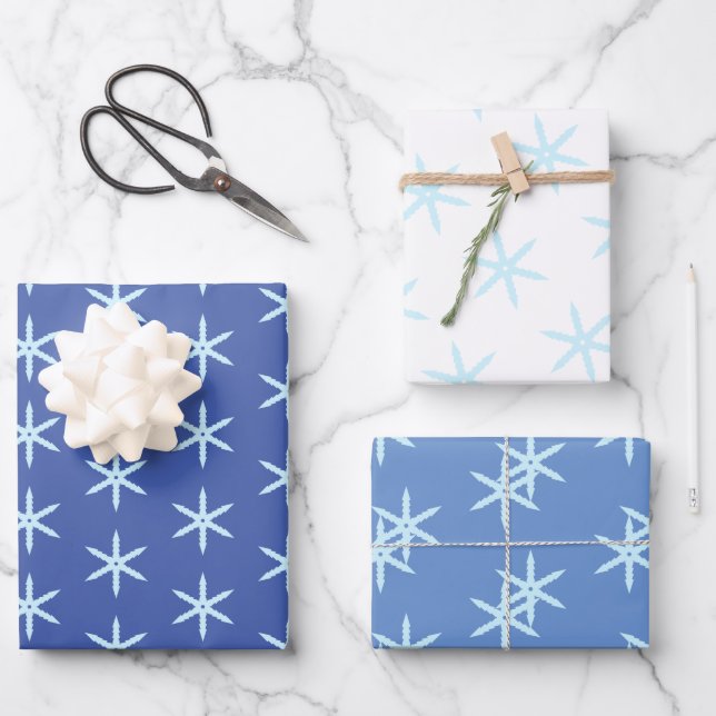Blaue Schneeflocke Geschenkpapier Set (Vorderseite)