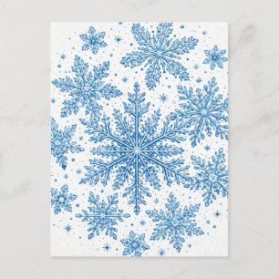 Blaue Schneeflocke im Vintage-Stil Postkarte