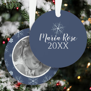Blaue Schneeflocke Kinder Foto Personalisierte Wei Ornament Aus Metall