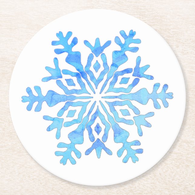Blaue Schneeflocke Runder Pappuntersetzer (Vorderseite)