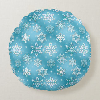 Blaue Schneeflocke Rundes Kissen