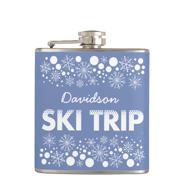 Blaue Schneeflocke-Ski-Reiseflasche Flachmann (Vorderseite)