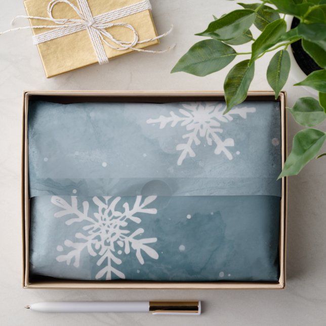 Blaue Schneeflocken Aquarell Winterfeier Seidenpapier (Geschenk)