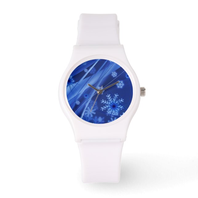 Blaue Schneeflocken Armbanduhr (Vorderseite)
