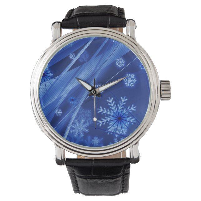 Blaue Schneeflocken Armbanduhr (Vorderseite)