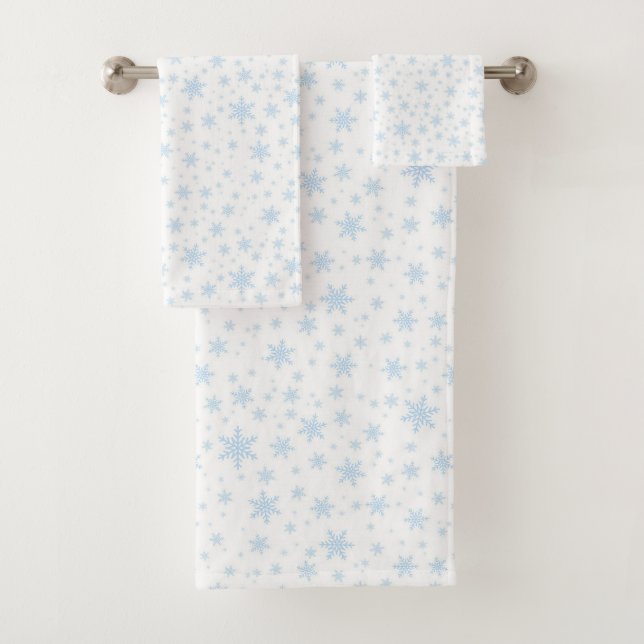 Blaue Schneeflocken auf Weiß Badhandtuch Set (Insitu)