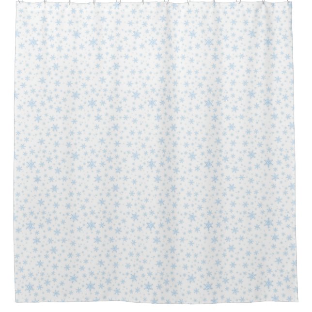 Blaue Schneeflocken auf Weiß Duschvorhang (Vorderseite)