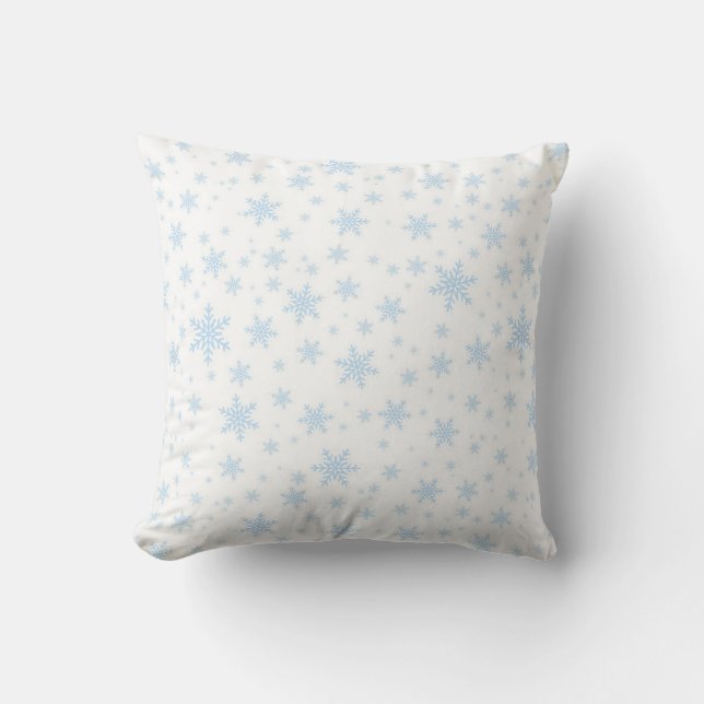 Blaue Schneeflocken auf Weiß Kissen (Vorderseite)