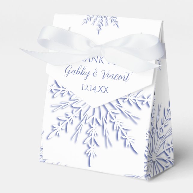 Blaue Schneeflocken auf weißer Winter-Hochzeit Geschenkschachtel (Vorderseite)