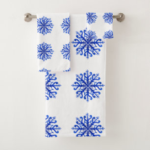 Blaue Schneeflocken Badetuch Set