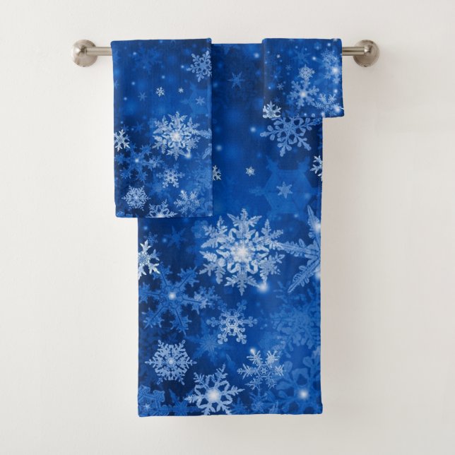 Blaue Schneeflocken Badhandtuch Set (Insitu)