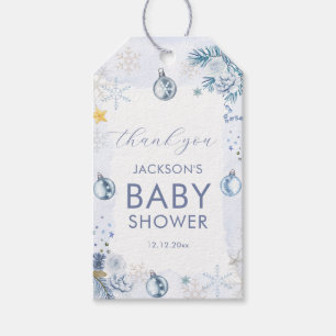 Blaue Schneeflocken-Blumen-Winter-Baby-Party Geschenkanhänger