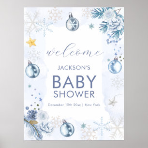 Blaue Schneeflocken-Blumen-Winter-Baby-Shower-Will Poster