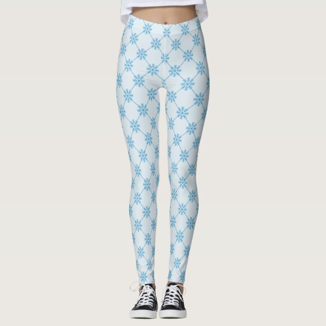 Blaue Schneeflocken Diagonal Square Pattern Leggings (Vorderseite)