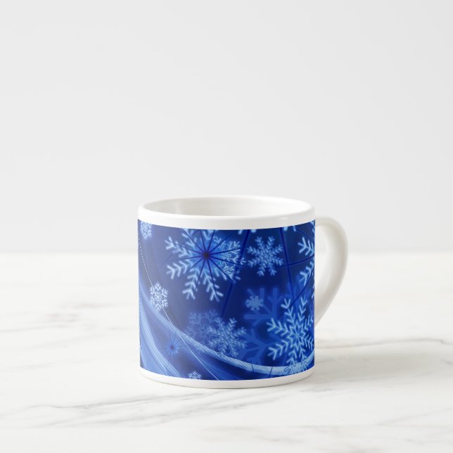 Blaue Schneeflocken Espressotasse (Vorderseite Rechts)