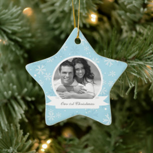 Blaue Schneeflocken Foto Ornamente