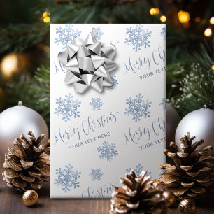 Blaue Schneeflocken Frohe Weihnachten Kalligrafie Geschenkpapier