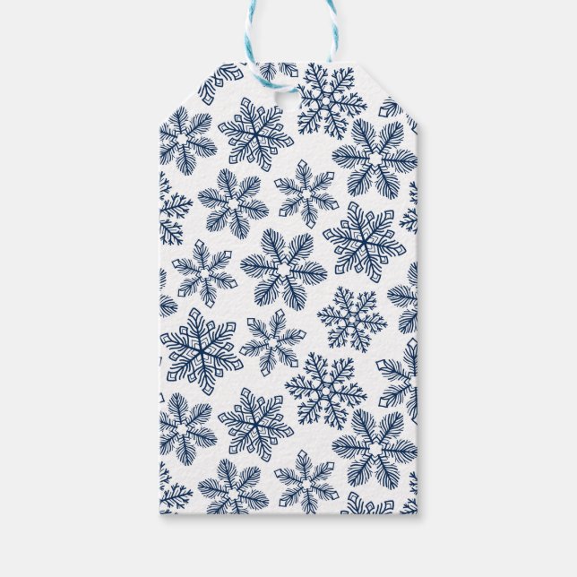 Blaue Schneeflocken Geschenkanhänger (Vorderseite)