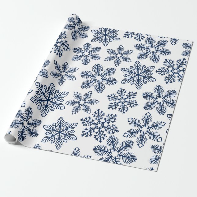 Blaue Schneeflocken Geschenkpapier (Ungerollt)