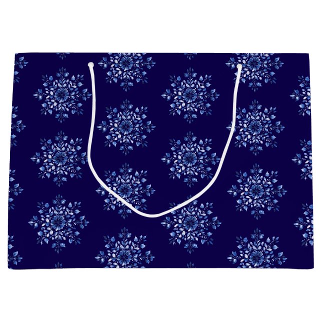 Blaue Schneeflocken-Geschenktaschen Große Geschenktüte (Vorderseite)