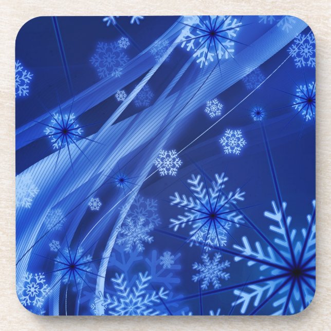 Blaue Schneeflocken Getränkeuntersetzer (Vorderseite)