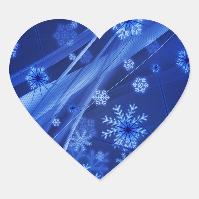 Blaue Schneeflocken Herz-Aufkleber (Vorderseite)