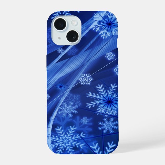 Blaue Schneeflocken iPhone 15 Hülle (Rückseite)