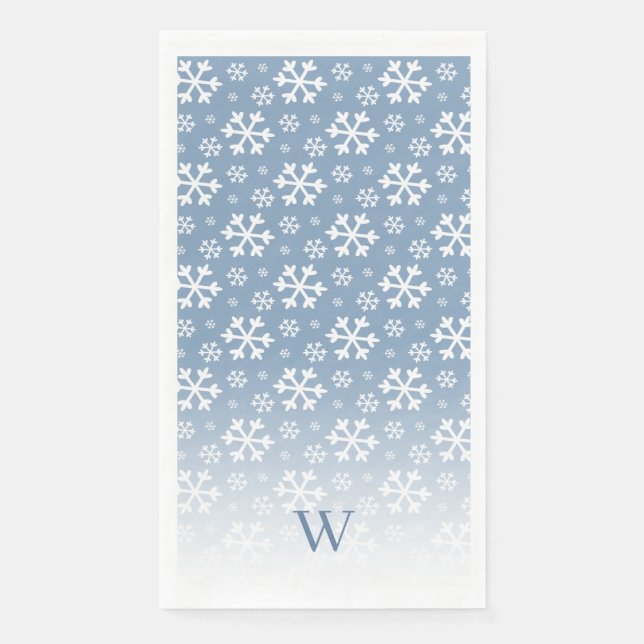 Blaue Schneeflocken-Monogramm Serviette (Vorderseite)