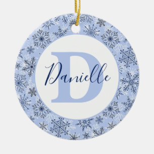 Blaue Schneeflocken personalisiert Keramik Ornament
