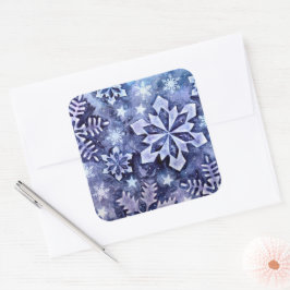 Blaue Schneeflocken Quadratischer Aufkleber