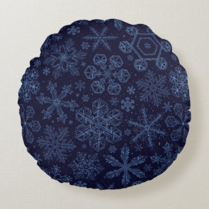 Blaue Schneeflocken Rundes Kissen