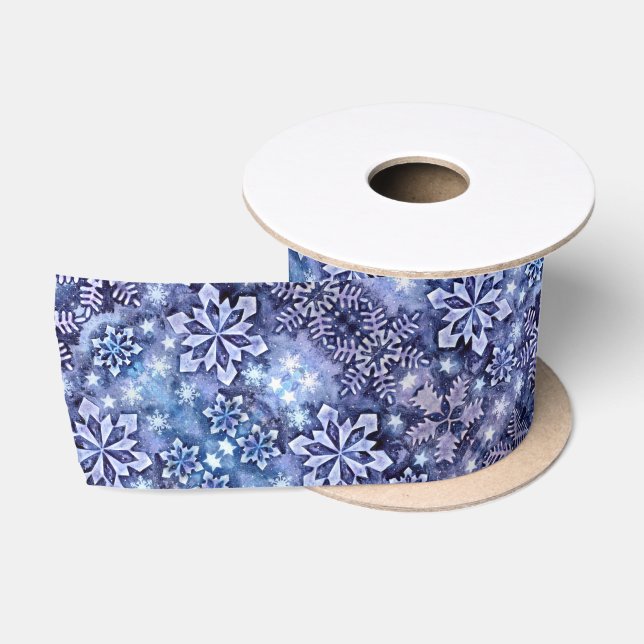 Blaue Schneeflocken Satinband (Spule)