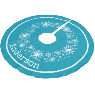 Blaue Schneeflocken-Schreibmaschinentext in Türkis Polyester Weihnachtsbaumdecke