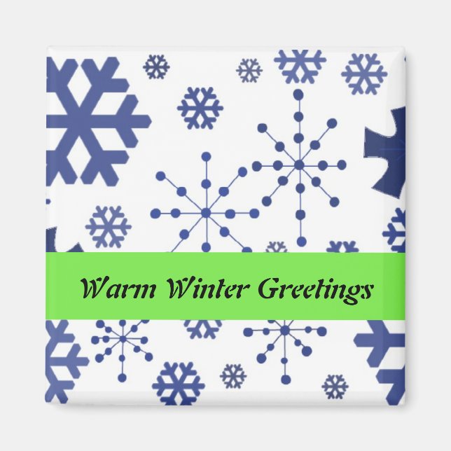 Blaue Schneeflocken Warm Winter Grüße Magnet (Vorne)