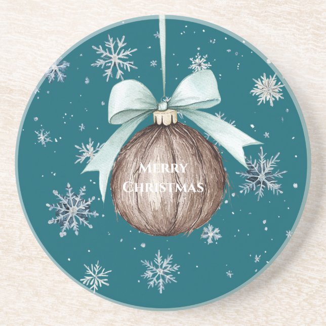 Blaue Schneeflocken Weihnachts-Kokosnuss-Schleife Getränkeuntersetzer (Vorne)