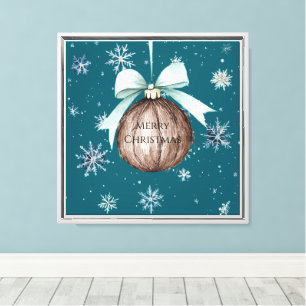 Blaue Schneeflocken Weihnachts-Kokosnuss-Schleife Leinwanddruck
