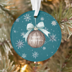 Blaue Schneeflocken Weihnachts-Kokosnuss-Schleife Ornament
