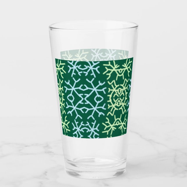 Blaue Schneeflocken Weihnachtsmuster Schneemuster Glas (Vorderseite)