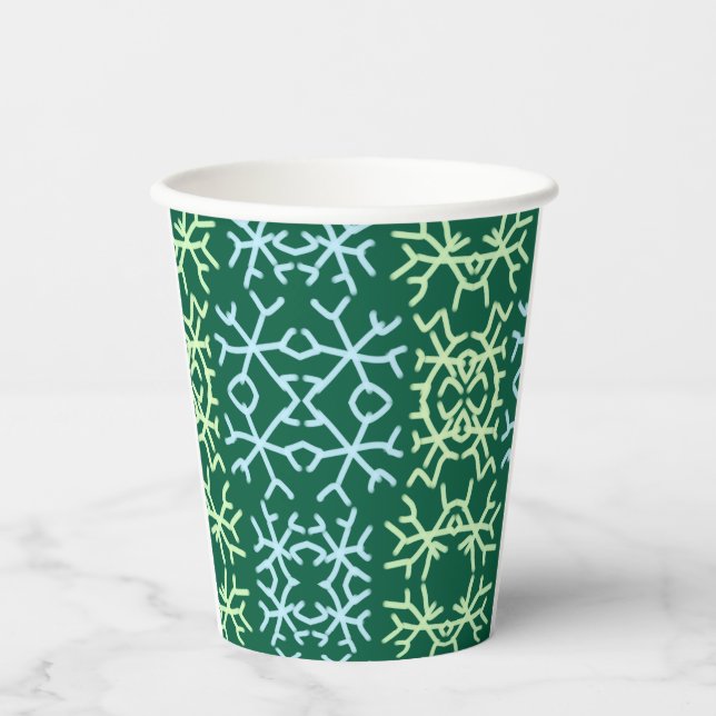 Blaue Schneeflocken Weihnachtsmuster Schneemuster Pappbecher (Vorderseite)