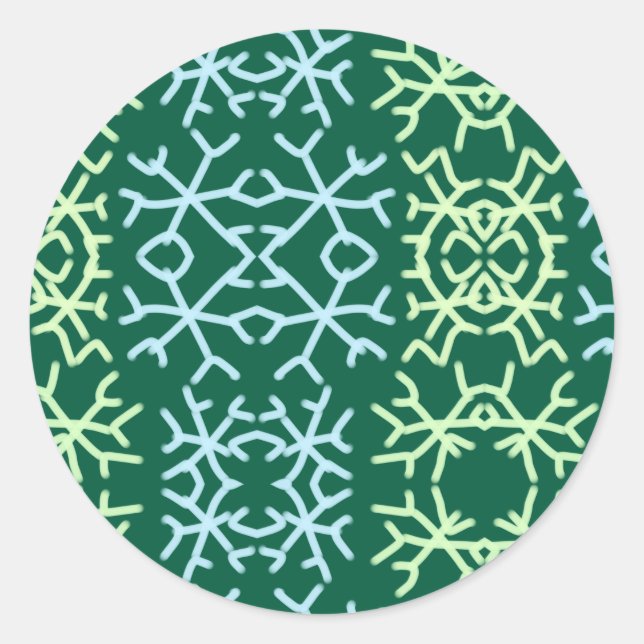 Blaue Schneeflocken Weihnachtsmuster Schneemuster Runder Aufkleber (Vorderseite)