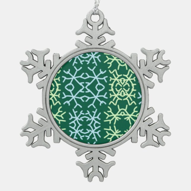 Blaue Schneeflocken Weihnachtsmuster Schneemuster Zinn-Ornament (Vorderseite)