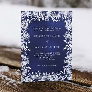 Blaue Schneeflocken Winterhochzeit Einladung