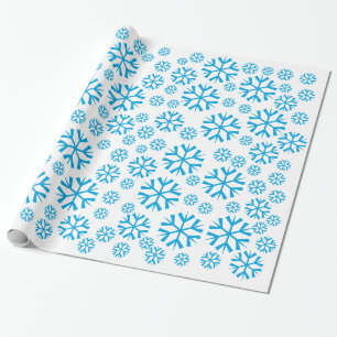 Blaue Schneeflocken Winterurlaub Muster auf Weiß Geschenkpapier