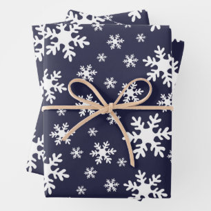 Blaue Schneeflocken Winterweihnachtsferien Geschenkpapier Set